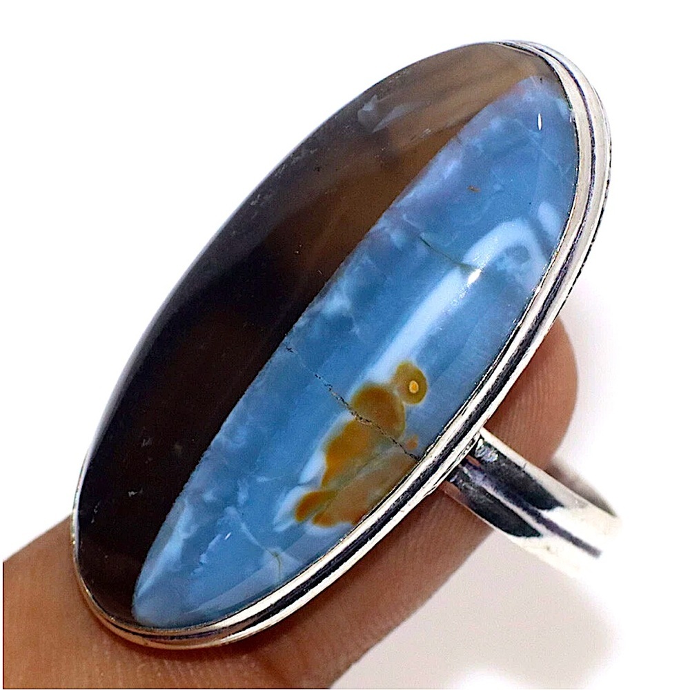 Handmade Silver Owhyee Blue Opal Ethic Ring